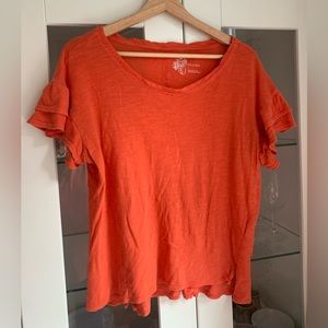 Anthropologie Pilcro Burnt Orange T-Shirt with Ruffle Sleeves